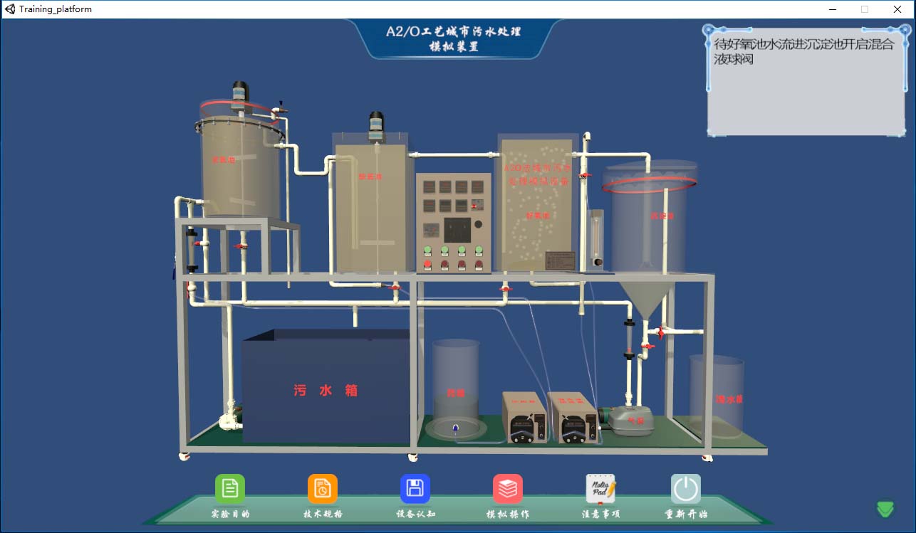 A2/O工藝城市污水處理虛擬仿真軟件